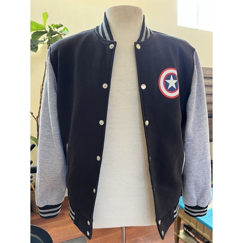 Men's Varsity Bomber Jacket Baseball Captain America Blue Size S Jacket